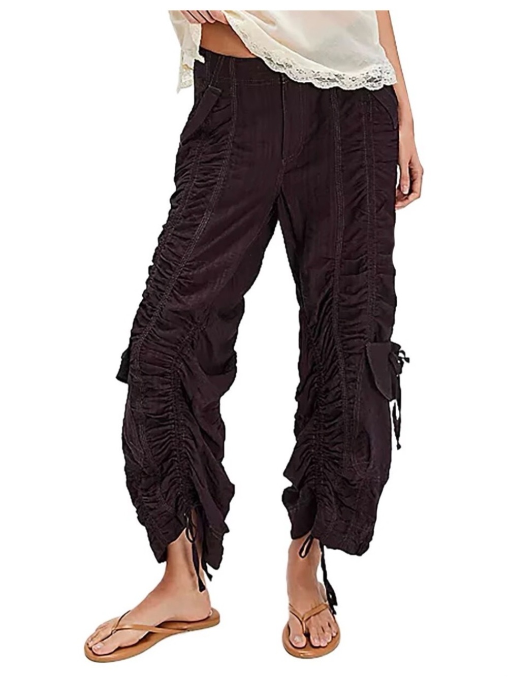 We The Free Scorpio Shirred Black Coffee Cargo Pants - Medium